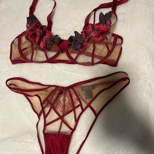 Honey Birdette Red and Purple Floral Bra Set